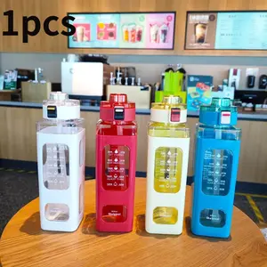 Portable Sports Outdoor Bouncing Dual-Layer Straw Cup, 900ML Straight Drink Space Cup, Square Water Bottle with Straw for Festival & Christmas, Sports Drinking Bottle