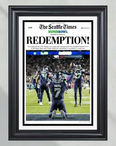 2026 Seattle Seahawks REDEMPTION Super Bowl LX Champions Beat Patriots Framed Newspaper
