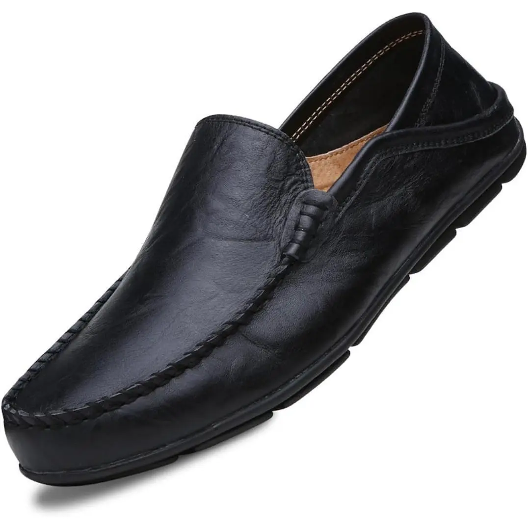 Men's Premium Genuine Leather Flat Slip-On Loafers - Breathable Driving Footwear - Casual Fashion Shoes, Walking Shoes, Cow Hide, Ankle, Print, All Seasons