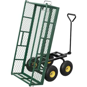 900 LBS Garden Dump Cart with Removable Sidewalls, Heavy Duty Steel Dump Wagon with 180° Swivel Handle & 10 in Tires, Yard Cart Utility Wheelbarrow for Backyard Farm