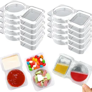 Double Compartment Condiment Container, Reusable Snack Container, Condiment Container with Lid, Used for Snacks, Dipping Sauces, Takeout, Travel, and Outdoor Camping, Disposable Split Sauce Box, Small Condiment Box, Kitchen Storage Containers