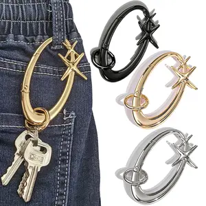 Punk Star Keychain with Card Loop, Sea Star Key Chain Holder, Unisex Gift, Outdoor Equipment, Durable Key Ring, Christmas Present, Fashionable Alloy Keychain