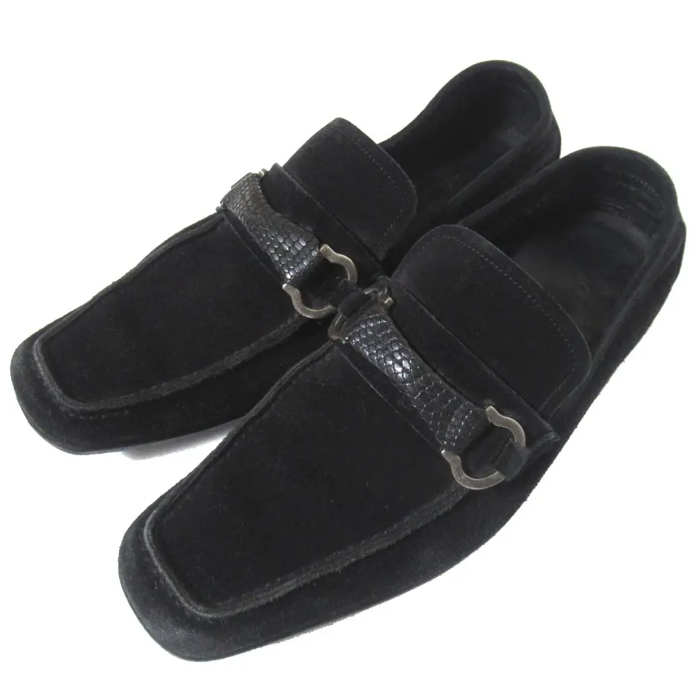 Pre-owned SALVATORE FERRAGAMO Suede Small Leather Goods Gancini Loafers