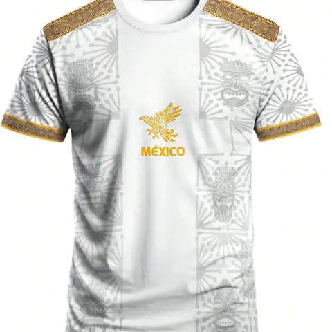 Mexican Aztec Totem Print Loose T-Shirt, Breathable Sports Short Sleeve Athletic T-Shirt, Comfortable Casual Wear, Top for Gym and Daily Use, Activewear T Shirt, Athletic T Shirts, Casual Sports Tops, Polyester Athletic
