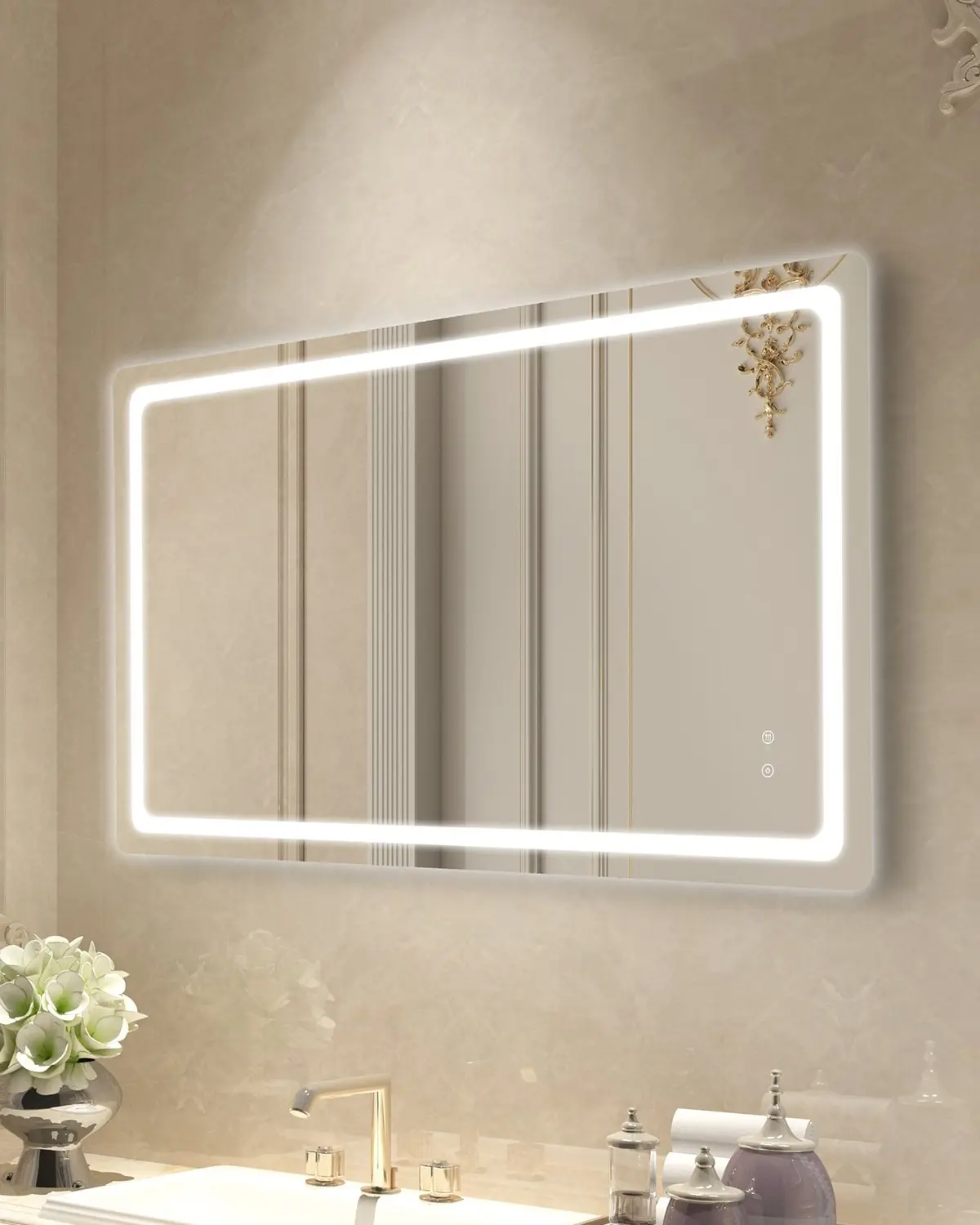 LED Bathroom Mirror With Three Color Temperature Options, Anti-Fog, Wall Mounted Vanity Mirror, 36 X 72 Inches, Dimmable Brightness, Steel Frame, Quick Installation, Modern Home Spa Bathroom Decor