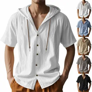 Men's Linen Shirts Casual Button Down Shirts Short Sleeve Shirt Vacation Summer Beach Shirt for Men