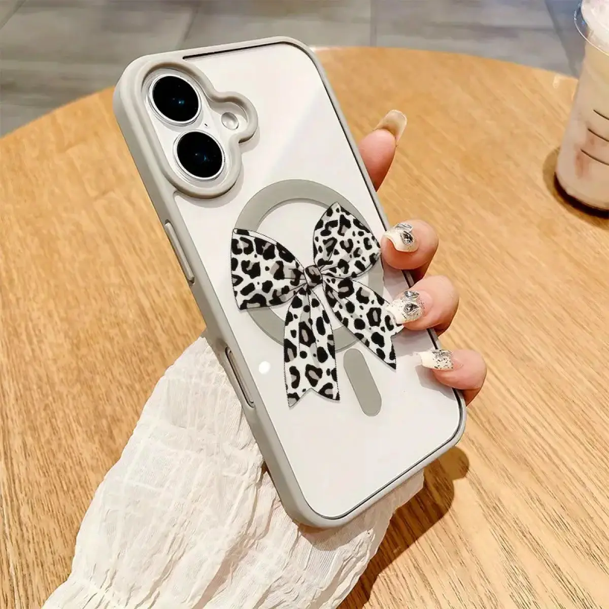 Leopard Print Bow MagSafe Loopy Vibes Phone Case for iPhone 17/16/15/14/13/12 Pro Max/Plus/Pro Clear Back with White Edge Protective Magnetic Shockproof Casing Cover