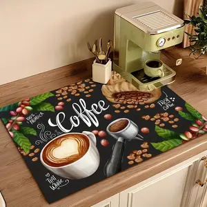 Heart Latte Coffee Pattern Non-Slip Oil-Proof Coffee Machine Mat, Absorbent Insulated Pad for Kitchen Countertop Drainage, Washable Protection Coasters, Waterproof Placemat