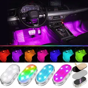 4-Pack Car LED Lights Wireless 7 Colors Car Interior Lights with 6 Bright LED Beads Portable USB Rechargeable Car LED Night Lights for Car Decoration