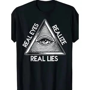 Real Eyes Realize Real Lies Cotton Short Sleeve Print Crew Neck Graphic Print T-Shirt