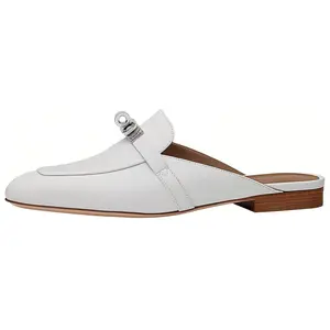 Hermes Women's White Calfskin Mule Flats for Casual Wear