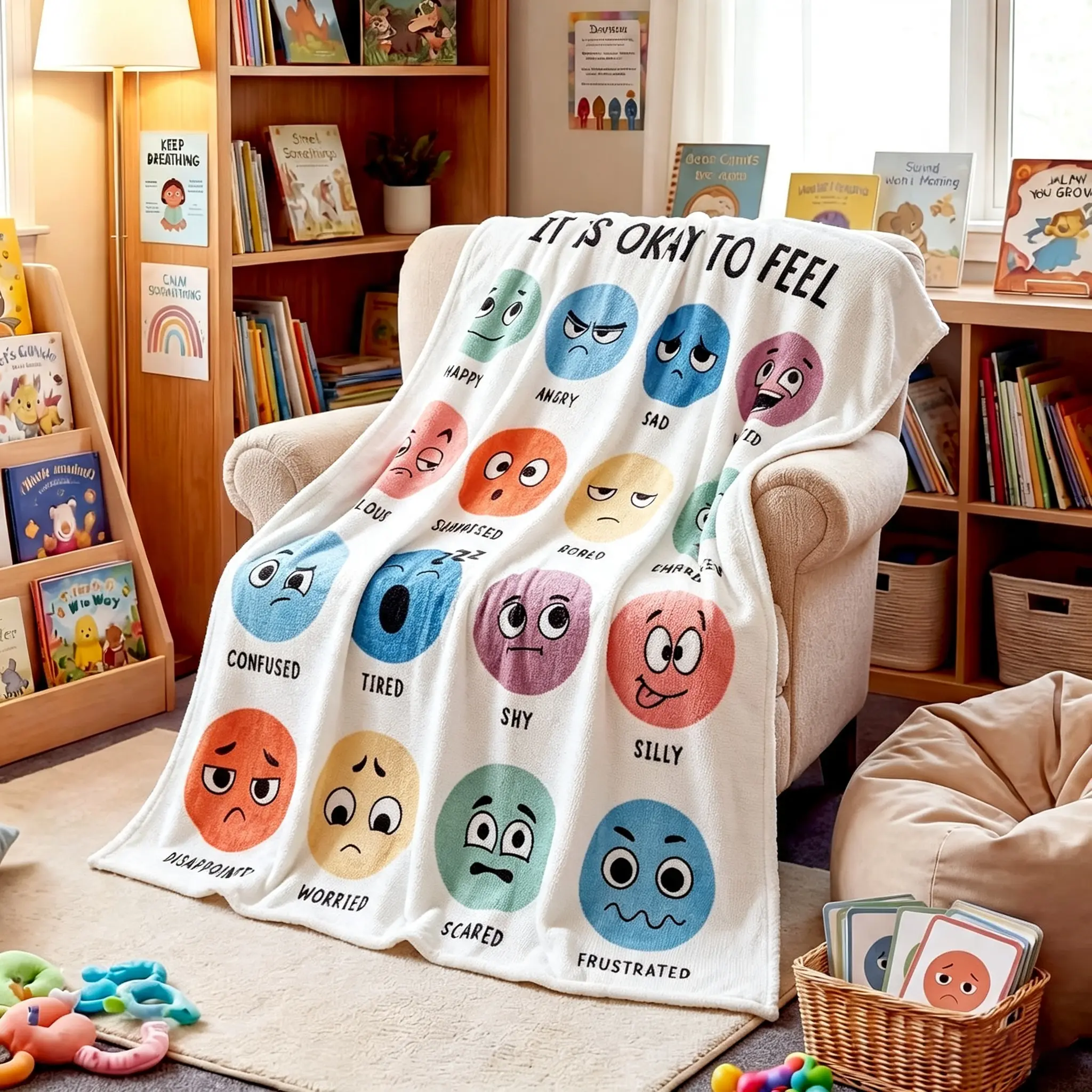 Back to School 50'' x 60'' Calming Corner Throw Blanket Classroom | Feeling Emotion Sensory Reading Corner Supplies Blanket Reading Decor for School Calming Playroom Bedroom Library
