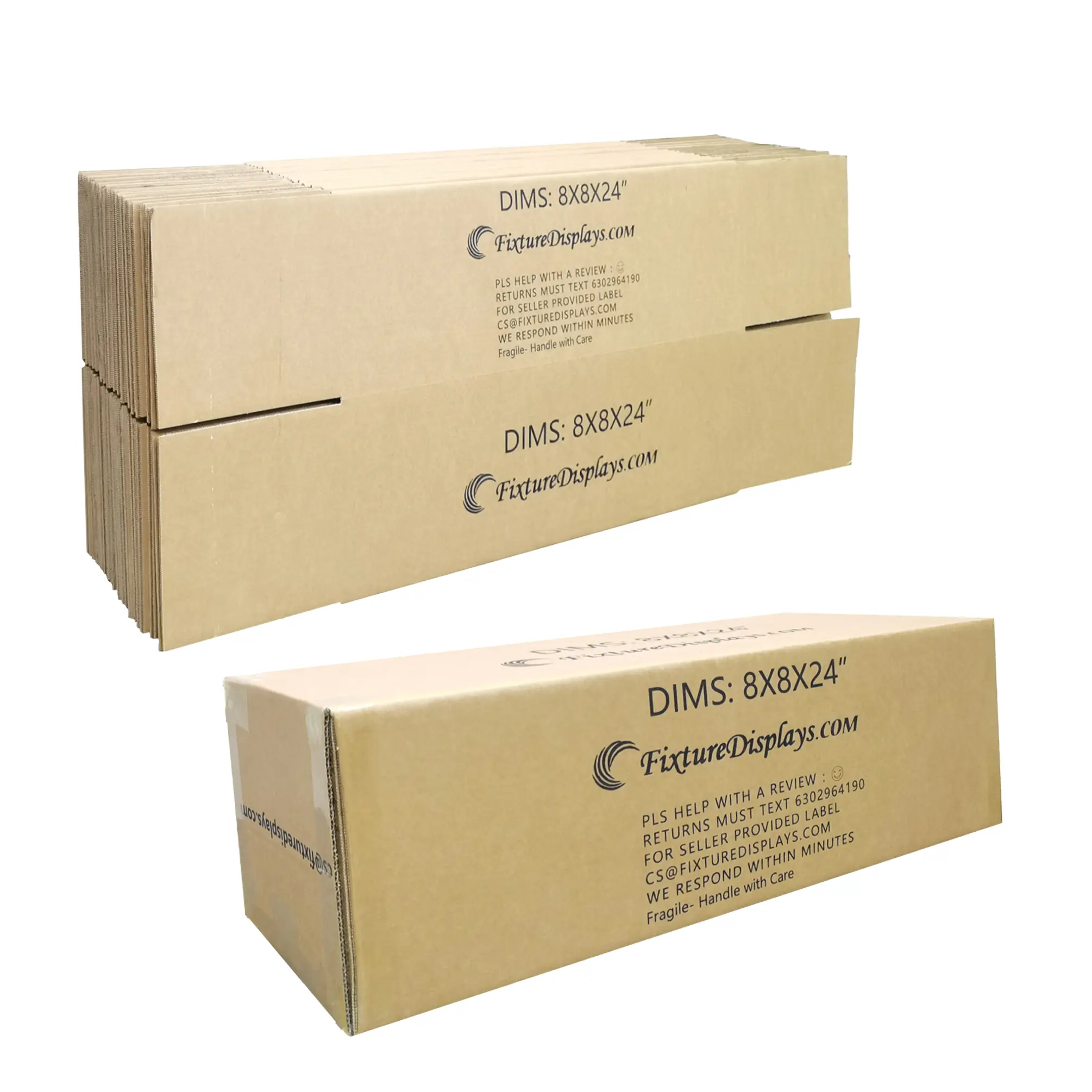 FixtureDisplays® 20 Pack 8X8X24" Printed Shipping Boxes, Full Overlap Flaps, Singlewall B Flute Cardboard Box for Shipping, Mailing, Packaging and Storage, Custom Size & Print Welcome 8X8X24-20PK