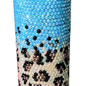 Teal Leopard Print Rhinestone Tumbler