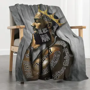 1pc Black men's fashion trend print, thick double-sided flannel fabric, skin-friendly, warm, soft and comfortable, machine washable, suitable for home, office, travel and camping, four-season multi-purpose blanket