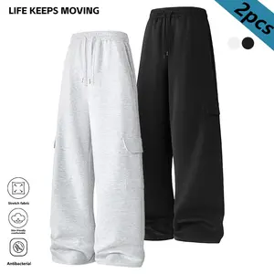 Men's multi-pocket street tooling sweatpants, loose straight version, soft micro-elastic, fitness running daily casual trousers, casual trousers suitable for jogging and outdoor sports, solid color men's loose straight sweatpants can be worn in all season