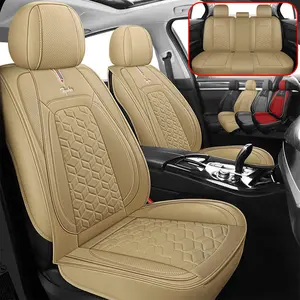 Universal Faux Leather Car Seat Cushions - Beige Diamond Pattern, Full Coverage, Durable, Stylish Seat Protectors Cushion for Enhanced Comfort