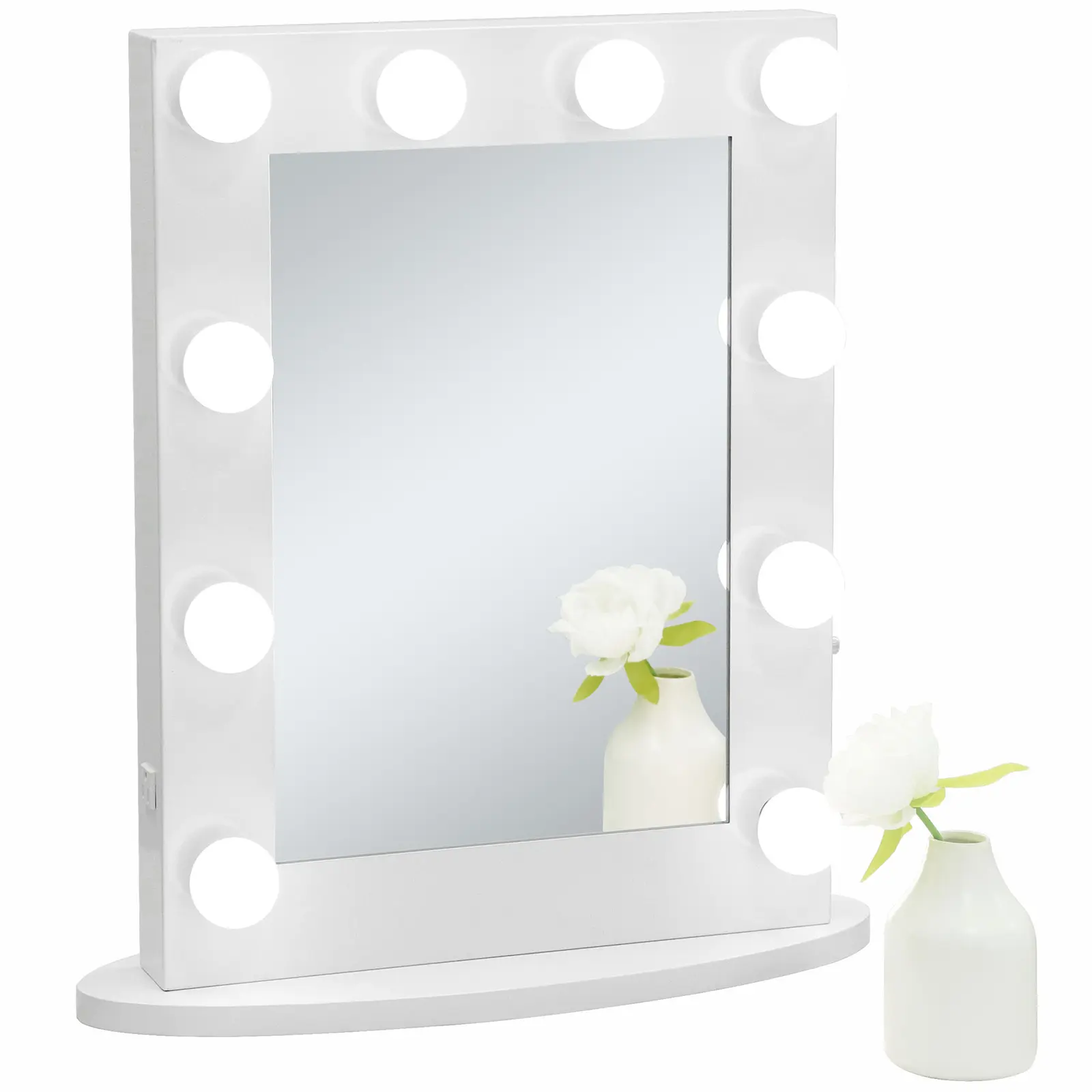 Zenstyle Modern Rectangle Hollywood Star Makeup Vanity Light Mirror with 10 Dimmable LED Bulbs, Switch-Controlled Aluminium-Wooden Wall-Mounted Home Organizer for Decor