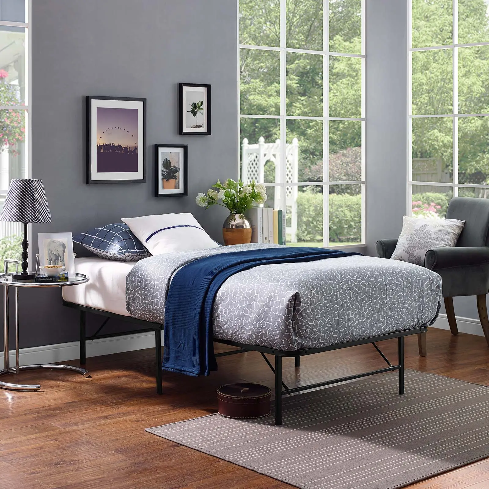 Modway Horizon Twin Stainless Steel Modern Sturdy Platform Bed Frame - Brown, with Storage Solutions for Indoor Furniture, Modern Bed Frame, Bed Frame Storage Solutions