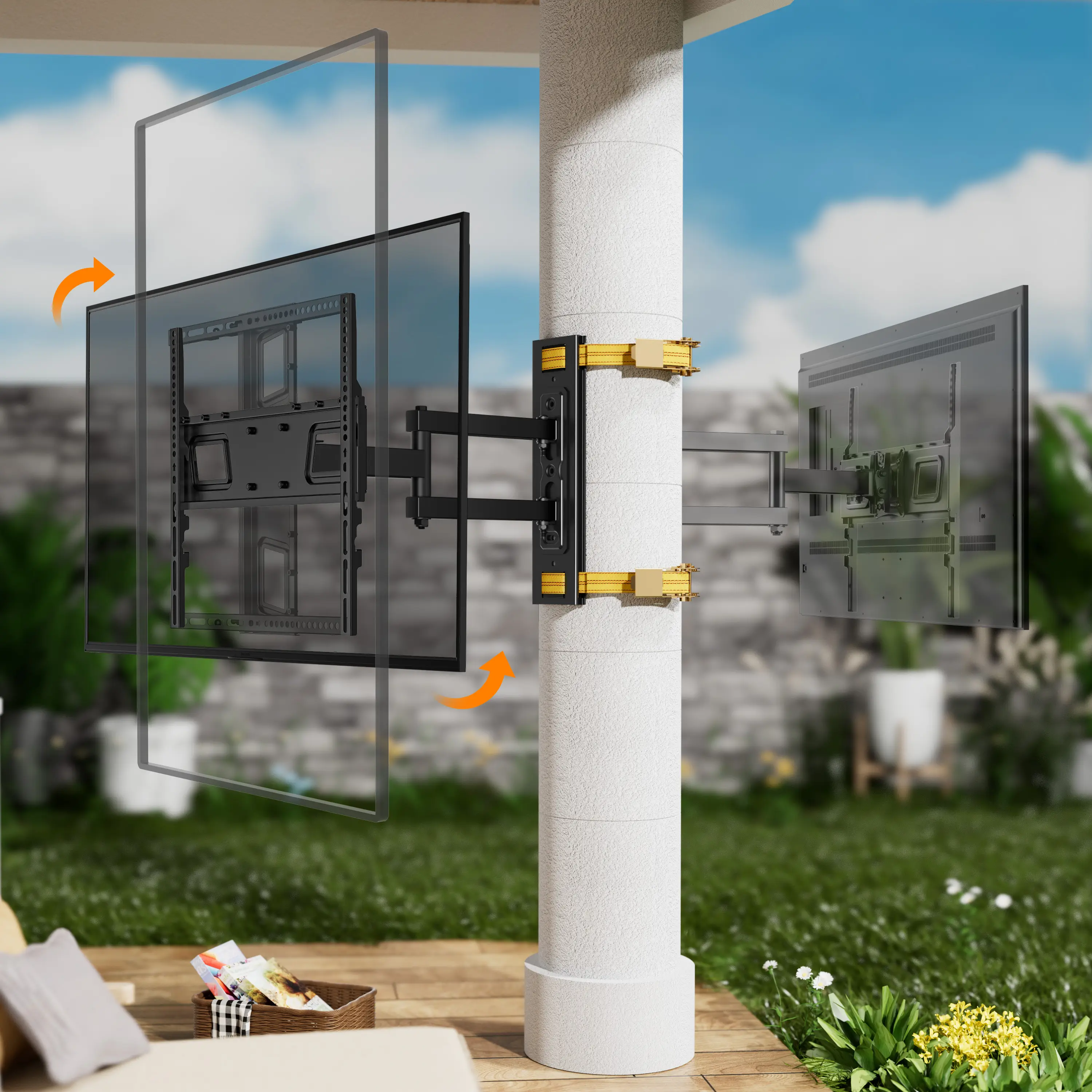 Gazebo Drill-Free Weatherproof Outdoor TV Wall Mount, Horizontal and Vertical Switchable, Suitable for TVs from 26-65", Suitable for Outdoor Use, No D