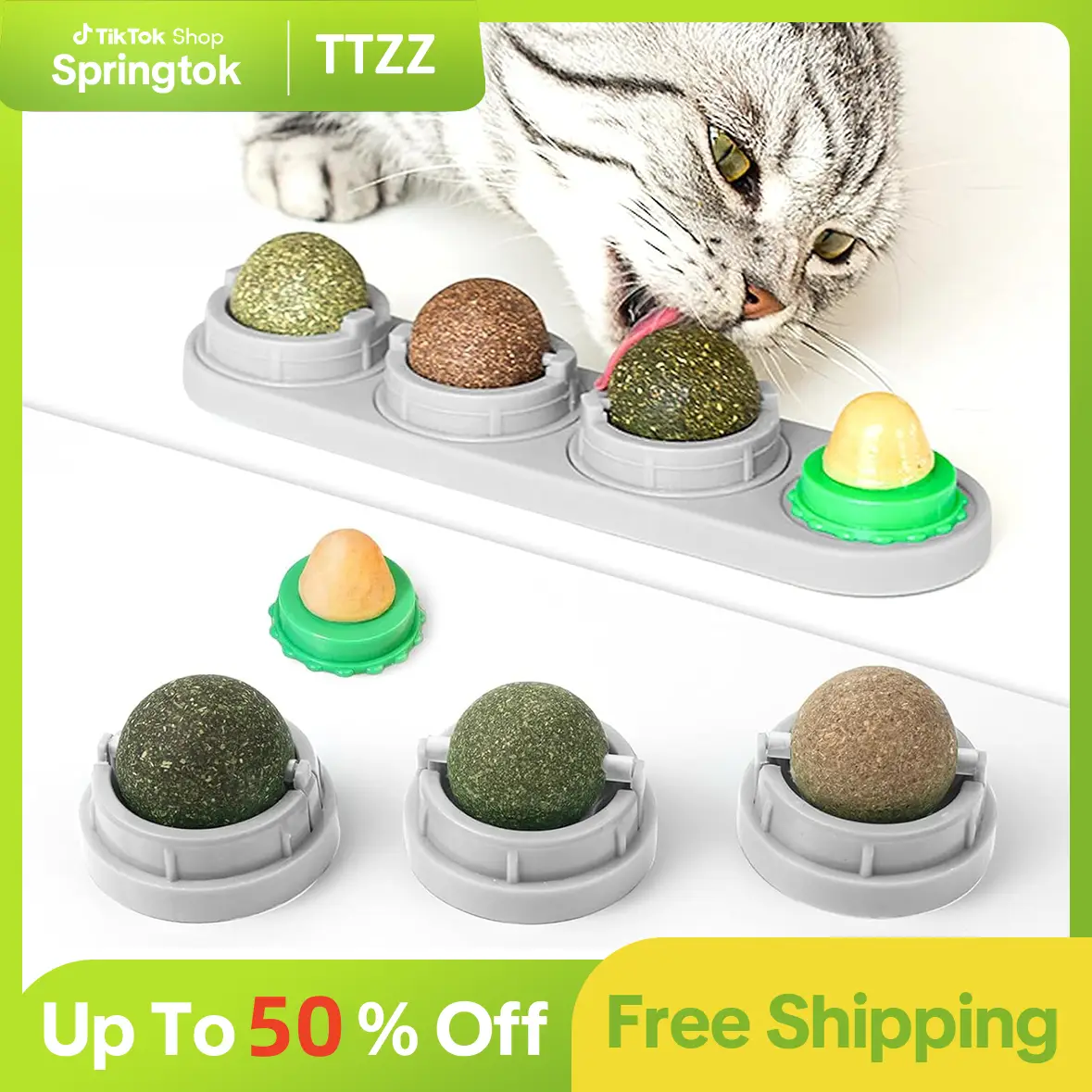 Edible Silvervine Catnip Wall Balls, Rotatable Licking Cat Snack Toy, Safe & Healthy Kitten Chew Toy for Cat Teeth Cleaning and Biting