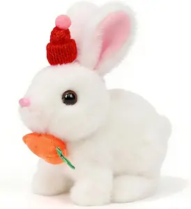 Easfan Bunny Plush Jumping Spotted White Rabbit with Hat Hopping Ears Nose Moving Educational Plush Toy Singing Shaking Glowing Interactive Toy Electric for Toddlers Kids