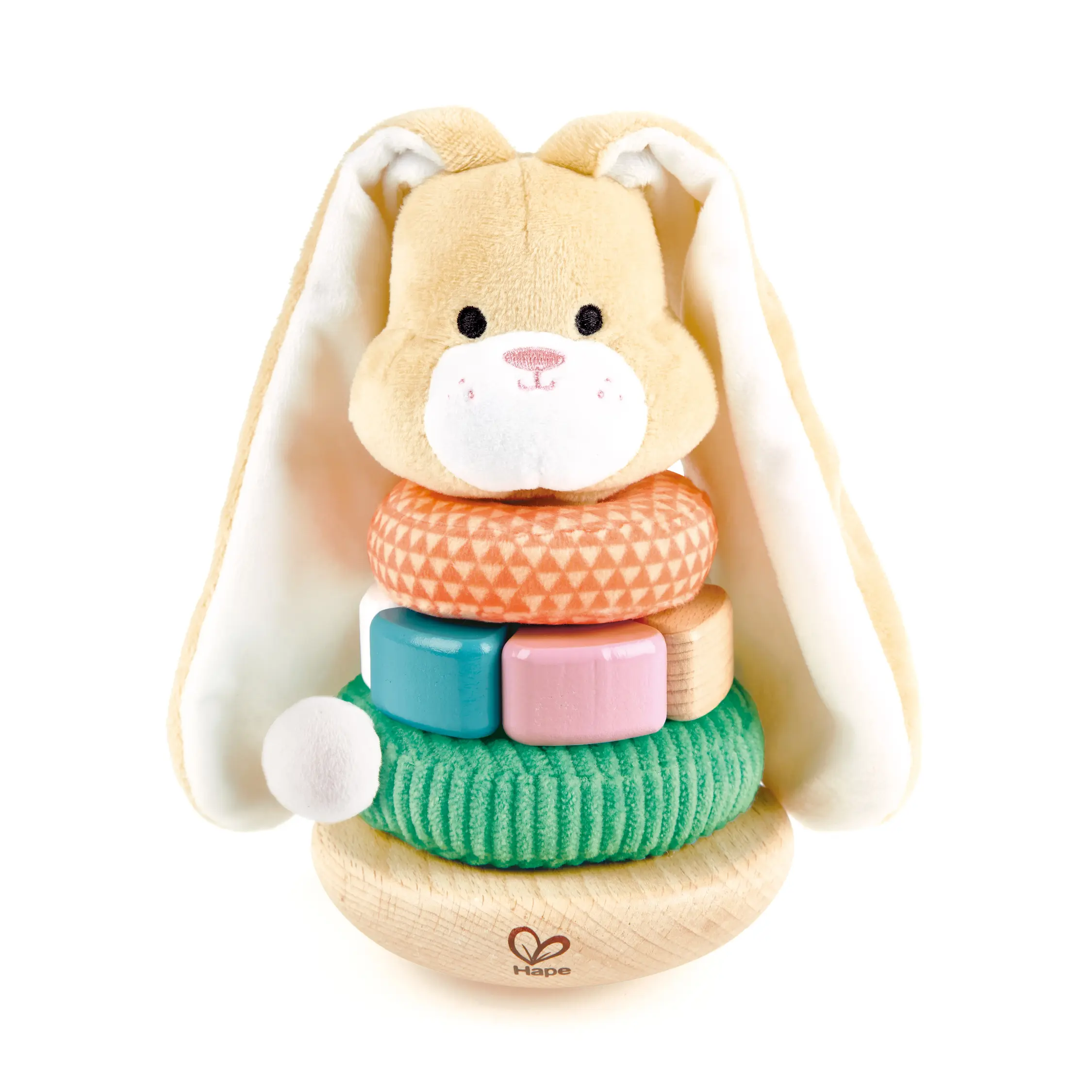 Hape Bunny Wooden Stacking Rings Toy - Unisex Toddler Tower Shape Sorters, Wobble Learning Tower for Toddlers, Enhances Fine Motor Skills & Auditory Awareness, EN 71 & ASTM F963 Certified