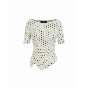 Cider Polka Dot Boat Neck Ruched Top