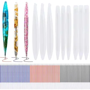 1Set Epoxy Resin Pen Making Silicone Molds Kit, Includes 75pcs Ink Pen Refills, Ballpoint Pen Silicone Molds for DIY Resin Crafts Making, Artistic Pen Creation and Handmade Jewelry Design