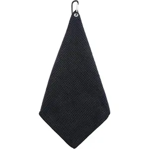 Golf Towel with Carabiner Clip Absorbent Microfiber Waffle  Golf Towel for Cleaning Golf Ball Club Putter Iron for Golf Bag Trolly Belt Loop (Black)