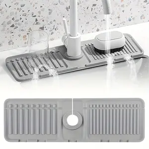 Incline Drainage Mat, Faucet Splash Guard, Kitchen Sink Water Barrier, Adjustable Foldable Absorbent Pad, Splash Pads, Durable & Easy Clean Design
