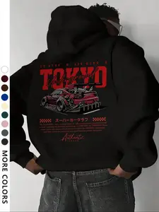 Men's Tokyo Racing Graphic Hoodie Casual Loose Fit Long Sleeve Pullover Spring Fall Street Sweatshirt Pocket Loungewear 2026 Breathable Soft Warm Lightweight Trendy Home Outdoor Hip Hop Jogging