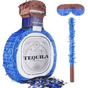 Adult Tequila Piñata with Blindfold, Confetti, and Wood Stick, Funny Piñata for Adults,21st, Mexican Theme Party Decorations(16 x 12 x 3.5 Inches)