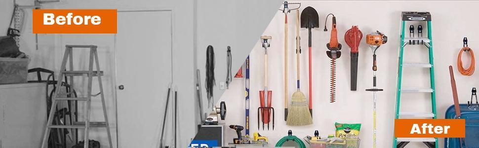 Garage Hooks, 4 Pack Wall Mount Storage Hanger with 2 Extension Cord Holder Organizer, Heavy-Duty 7.5 inch Long Hooks for Ladder, Ski, Sports, Utility, Garden Tool, Hose Storage Rack Organizer