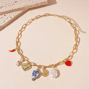 Uworld Women's French Vintage Short Beach Pendant Necklace - Female Costume Jewelry with Imitation Pearl, Pepper Heart Shell, Niche Fashion, Sophisticated Design