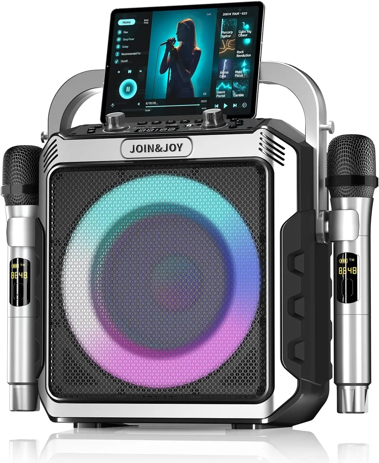 Portable Karaoke Machine, with 2 Wireless Microphones & LED Lights | Bluetooth Party Speaker with Loud Subwoofer, USB/AUX, Outdoor Karaoke Speaker for Adults & Kids, Home & Party
