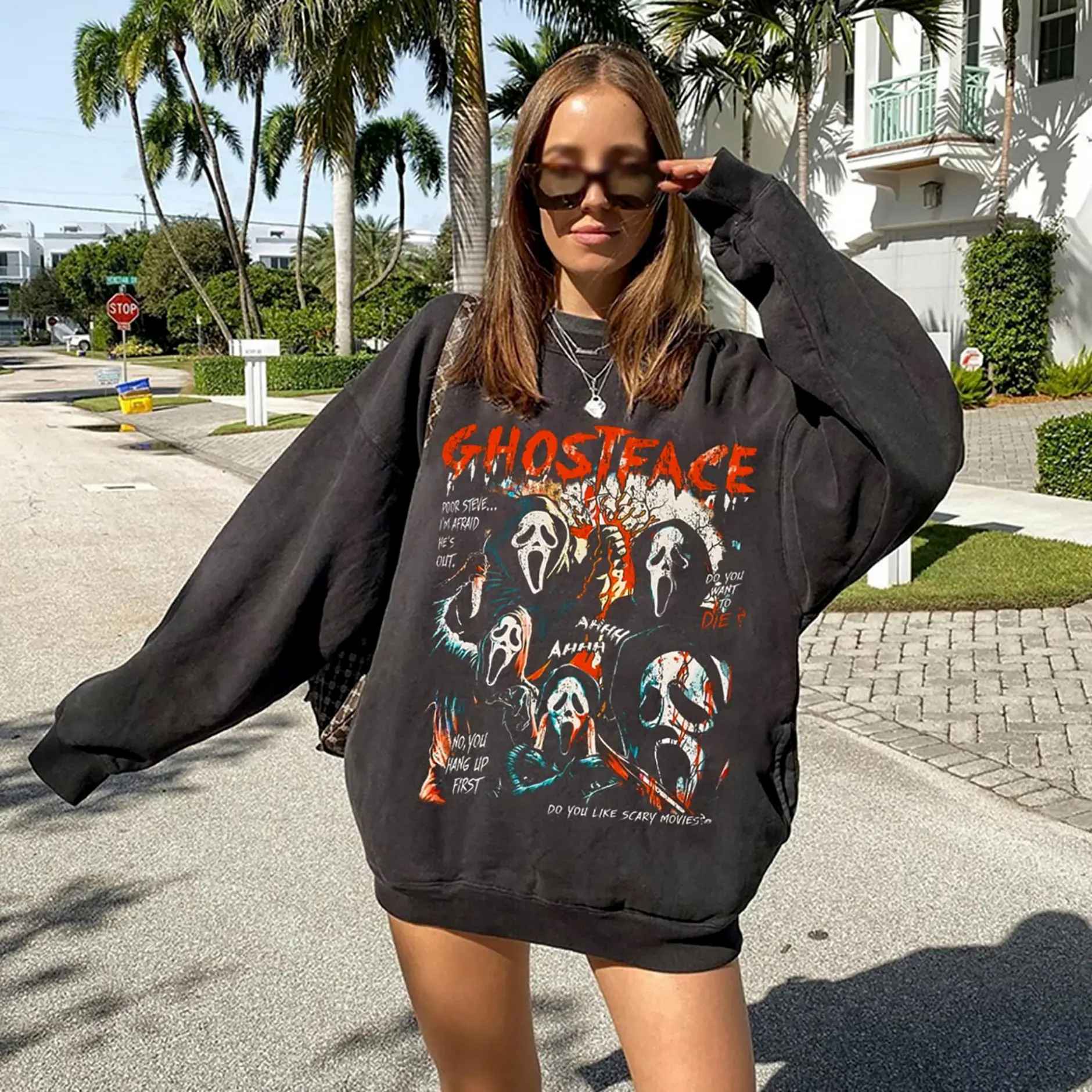 Halloween Ghostface Sweatshirt, Scary Movies Crewneck Sweatshirt, Halloween Horror Characters Sweater, Vintage 90s Movies Halloween Sweatshirt, Retro Ghostface Sweatshirt, Fall Halloween Sweater, Sweater For Halloween, Spooky Season Shirt