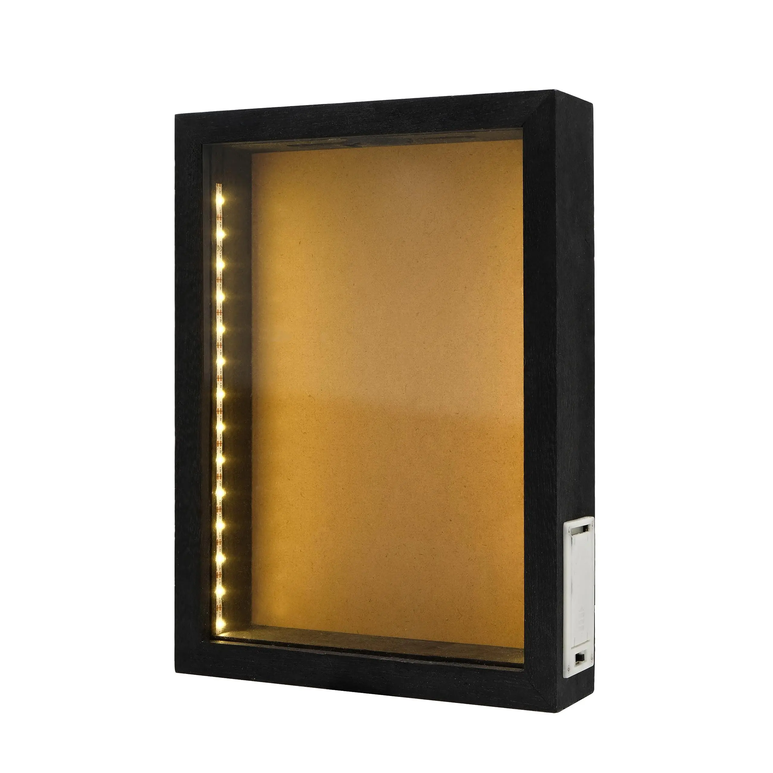 8"x11" Rustic Black Wood Shadow Box With Lights Led-lit Display Case For Wine Corks  Tickets And Creative Exhibits Artistic Presentations
