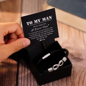 Christmas gift Personalized Infinity Leather Bracelet with 2 Names | Custom Couple Bangle, Trendy Gift for Him & Her