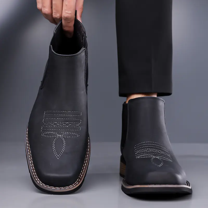 Luxury Embroidered Cowboy Boots, Slip-On Design, Matte Leather Non-Slip ...