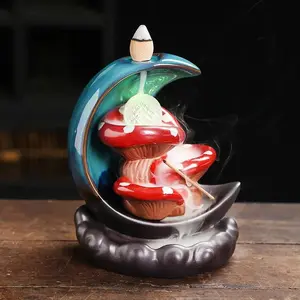 1pc,Ceramic Handicrafts Led Mushroom The Moon Type Incense Burner Incense Stick Holder Home Ornament With 20pcs Incense