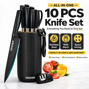 10-Piece Knife Set with Block | All-in-One Kitchen Set, Ultra Sharp Stainless Steel, Space Saving, Perfect for Home & New Apartment