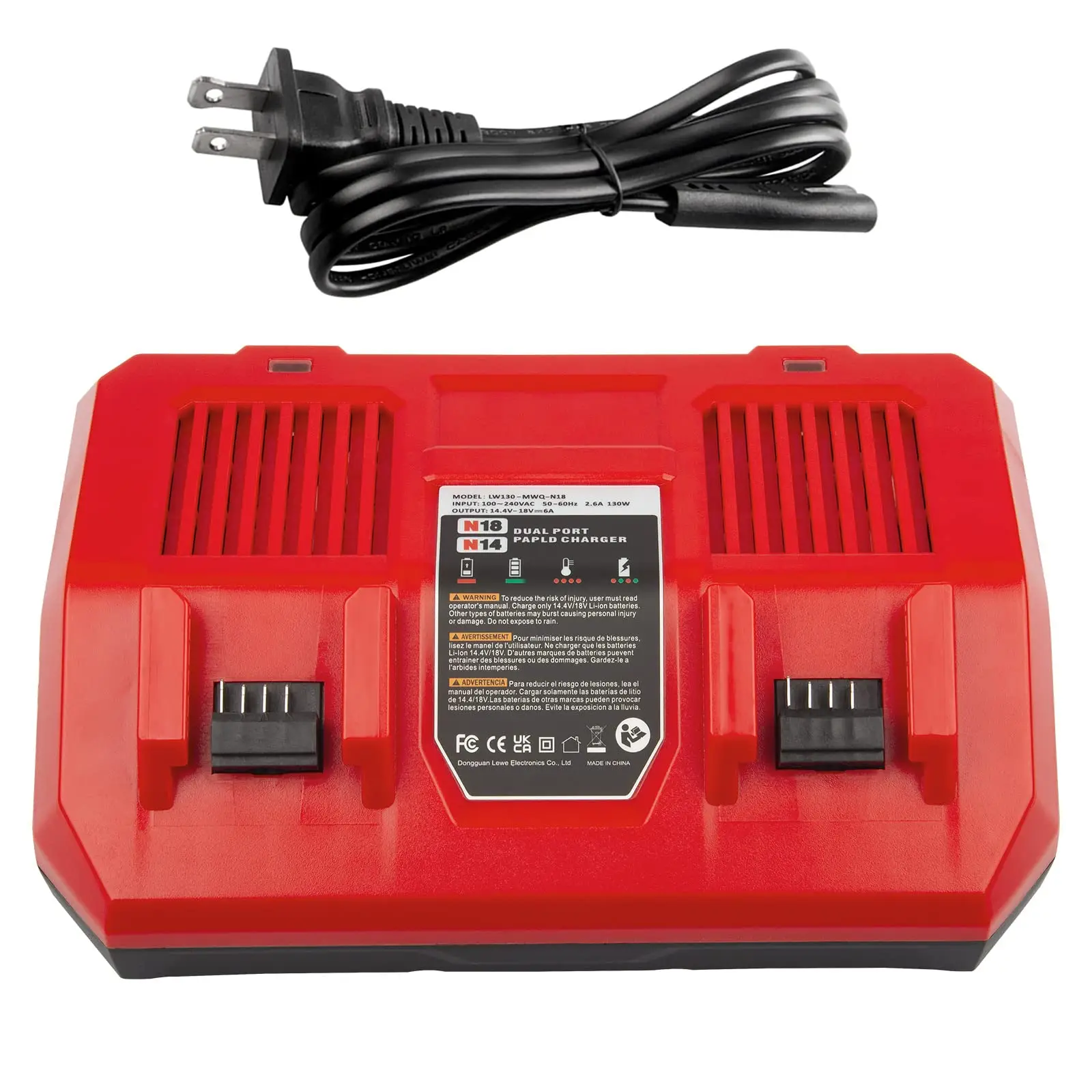Dual Battery Charger Replace for M18 Milwaukee 6A Rapid Lithium Charger to Charge 14.4V-18V XC Lithium-ion Battery 48-59-1890 48-59-1812 48-11-1850 48
