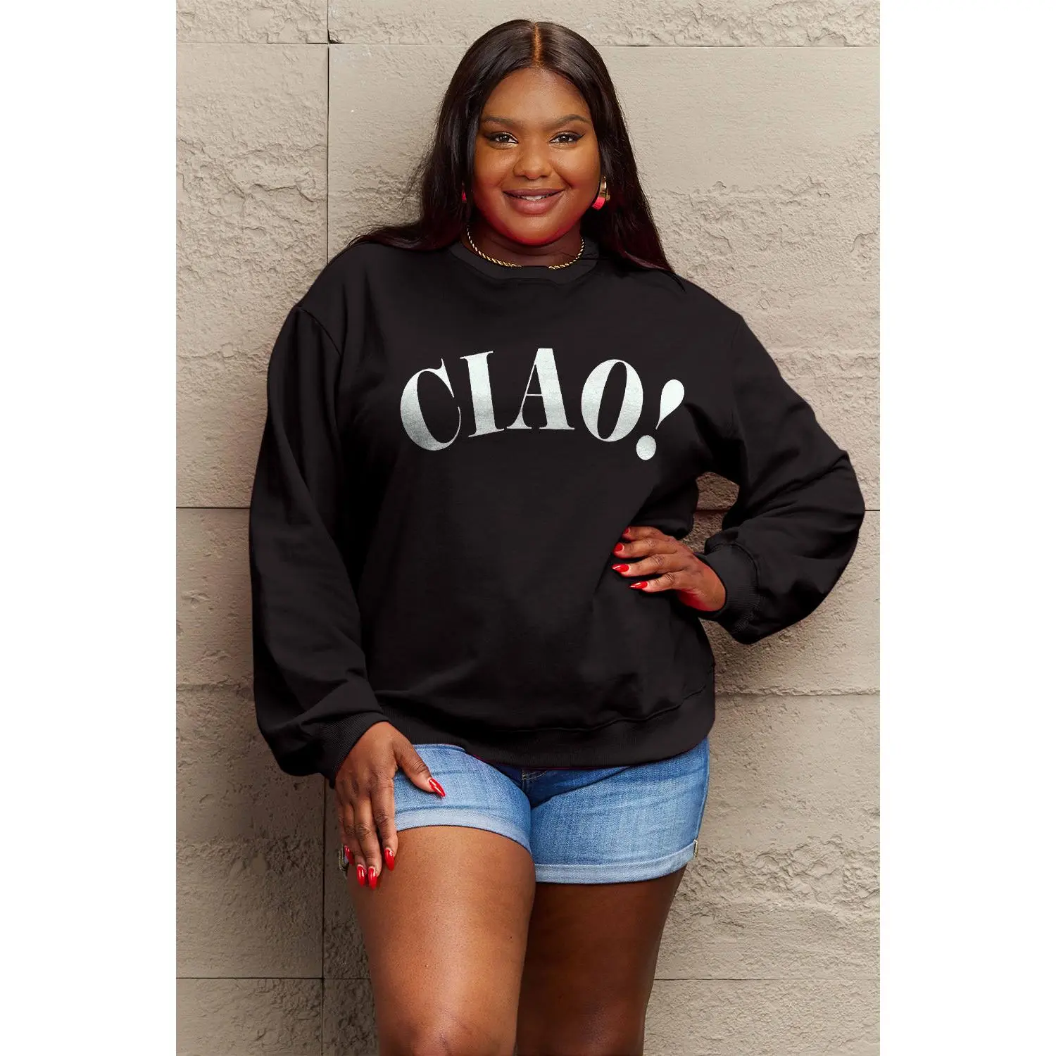Full Size "CIAO!" Round Neck Sweatshirt