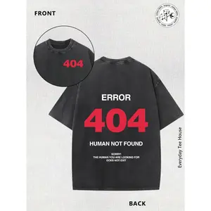 's Funny 404 Error Computer Code T-Shirt - Pink Tech Humor Tee with "Error 404 Human Not Found" Print, 230g Heavy Washed Short Sleeve Shirt for Programmers, Casual Wear & Gifts (Halloween/Christmas)