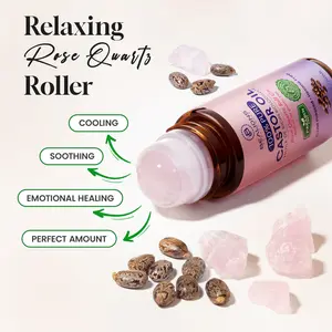 Castor Oil Roll-On with Rose Quartz | 100% Pure for Skin, Brows & Lashes and less mess Castor Oil Packs | deeply hydrate and richly nourish skin | improve the look of fine lines and wrinkles