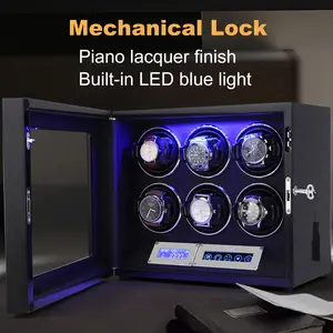 LELTNSOU 6-Watch Winder Box – Key Lock, Touch Screen Control, LED Light, Quiet Motor for Automatic Watches Stainless Strap Modern