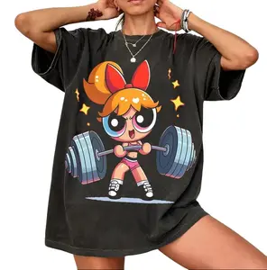 Cute Powerpufff Blossom Strong Girl Gym Graphic T-Shirt, Y2K #Powerpuf Fitness, Workout Shirt, Trending 2026, Weightlifters, Bodybuilding Shirt, Pump Cover Gym Tee for Men Women