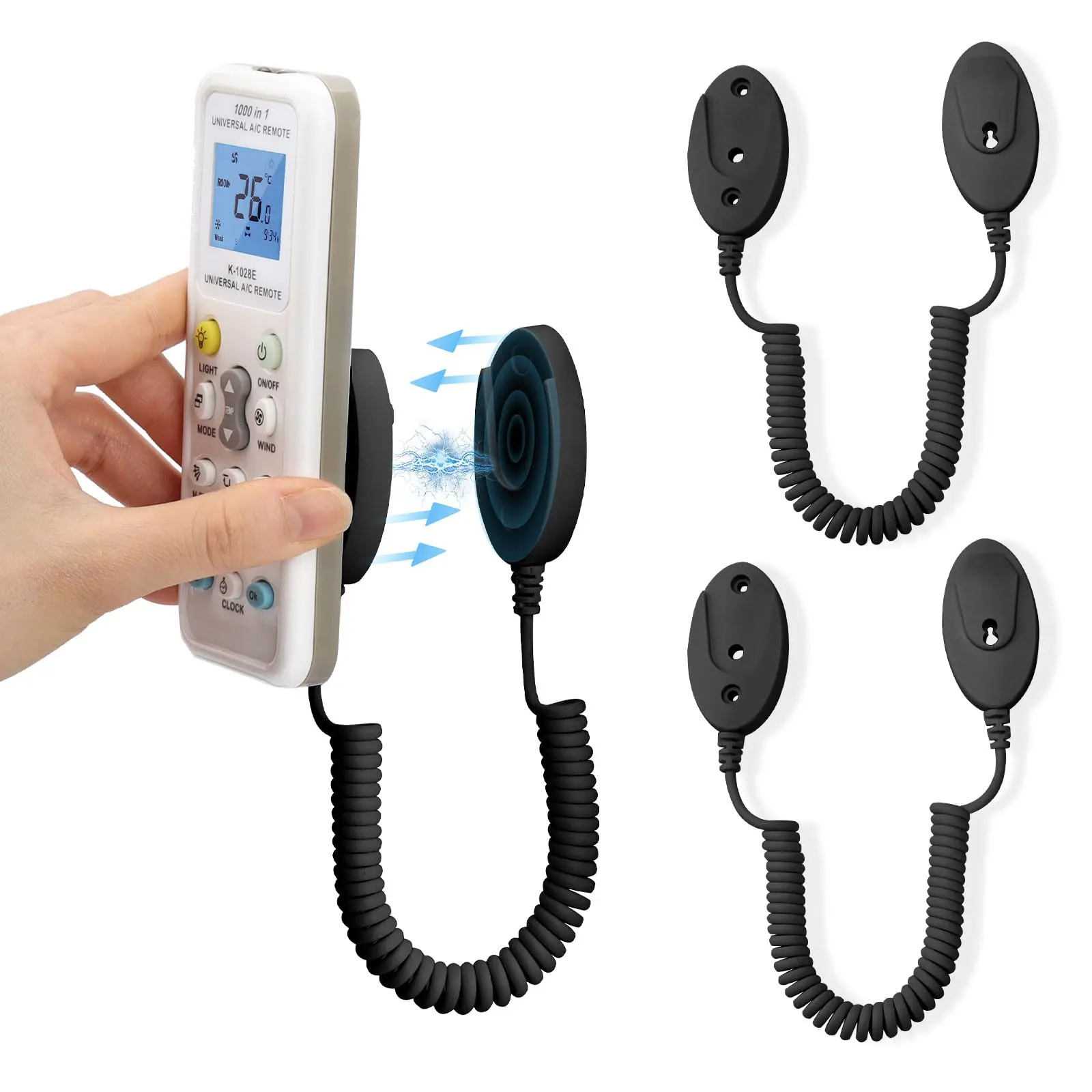 2-Pack Magnetic Remote Control Holders with Spring Ropes - Safely Secure Remotes & Small Items, Wall-Mount with Adhesive, Anti-Loss, Rapid Adsorption, Extendable Spring