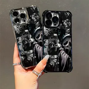 Scream Movie Horror Phone Case for iPhone 11/12/13/14/15/16 (Pro Max/Plus) Scary Ghostface Mask Design Halloween Gift for Teens Girls Boys Fans